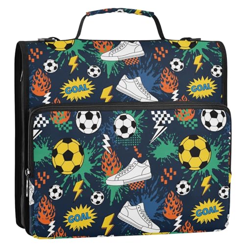 Zipper Binder Bag 3 Ring File Folder Portfolio Organizer Zippered Binder Bags with Strap Fits Laptop Women Men - color: Multi-shoes Balls Colorful