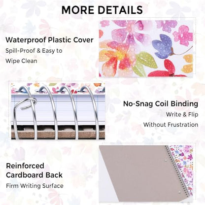 SKYDUE 8"x10.5" Spiral Notebook - College Ruled 100 Sheets, 1 Subject Notebook for School & Office, 3-Hole Punched Paper, Floral Design - color: Purple Floral