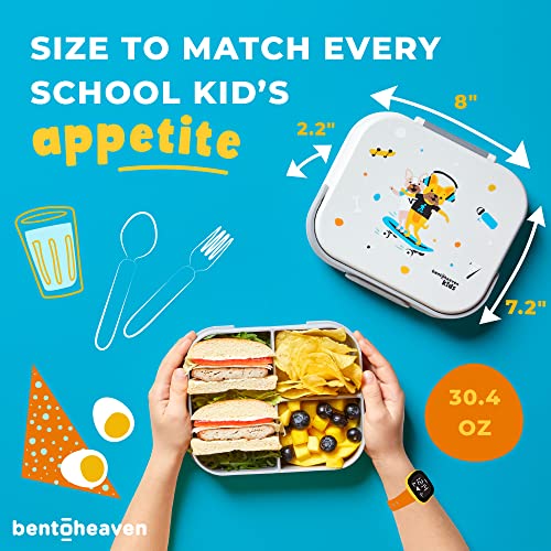 Bentoheaven Premium Bento Lunch Box for Kids, 9 Designs, Leak-proof 3-4 Compartments, Divider, Ideal size 30oz, Microwave/Dishwasher Safe Kids Bento Box (Loncheras Para Niños/Niñas)[Sand Gray] - color: Sand Gray