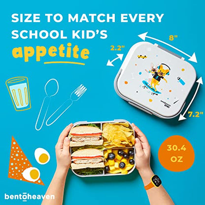 Bentoheaven Premium Bento Lunch Box for Kids, 9 Designs, Leak-proof 3-4 Compartments, Divider, Ideal size 30oz, Microwave/Dishwasher Safe Kids Bento Box (Loncheras Para Niños/Niñas)[Sand Gray] - color: Sand Gray