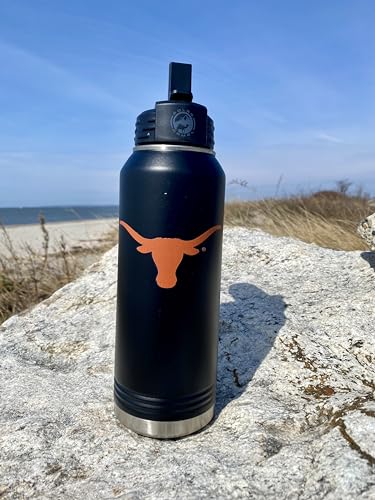 University of Texas at Austin 32oz Stainless Steel Double Walled Black Beverage Bottle with Flip Straw Spout - College Gear for Playoff Season – For Office, Home or Auto – Show your Longhorn Pride - style: Texas / Black