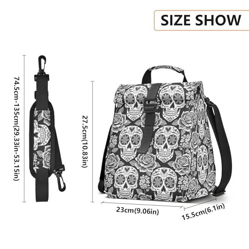 MNSRUU Insulated Lunch Bags Women Men, Abstract Floral Skulls Portable Reusable Thermal Meal Tote Cooler Bag Organizer, Adjustable Shoulder Strap, Handle - color: Skulls 035
