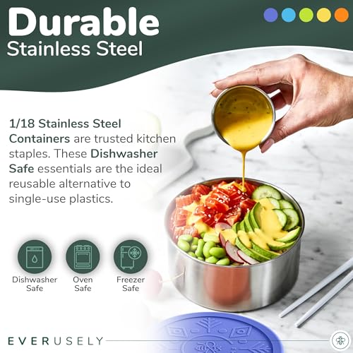 Stainless Steel Food Containers, Metal Lunch Boxes, Set of 5, Summer | Everusely lunch containers feature colorful lids and offer durable utility for snacks, meal prep, and food storage. - color: Summer