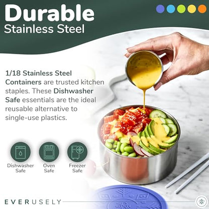 Stainless Steel Food Containers, Metal Lunch Boxes, Set of 5, Summer | Everusely lunch containers feature colorful lids and offer durable utility for snacks, meal prep, and food storage. - color: Summer