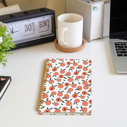 Peach Fruit Spiral Notebook, Peach Gifts Journal, Fruit Lover Gifts, Cute Peaches Fruits Botanical Hardcover Notebook Journal, 5.5x8.3 Inch - color: Peach
