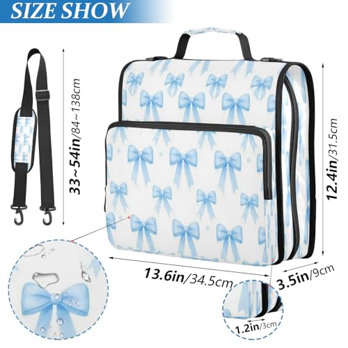 Caikeny 3 Ring Zipper Binder Coquette Bow Blue Polka Dots 1.5 inch Binders Bag with Shoulder Strap and Handle Expanding File Pockets - color: Multicolored 1z2.15