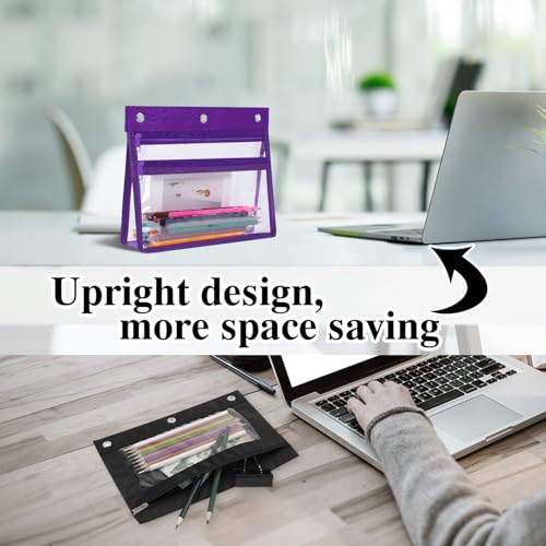 YoeeJob Pencil Pouch for 3 Ring Binder with 1.5 inch Expandable Large Capacity, Double Pockets Zipper Pencil Case, Pencil Binder Pouch for School Office Home, Purple - color: purple