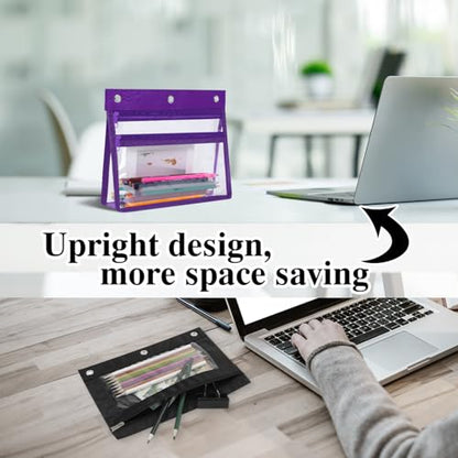 YoeeJob Pencil Pouch for 3 Ring Binder with 1.5 inch Expandable Large Capacity, Double Pockets Zipper Pencil Case, Pencil Binder Pouch for School Office Home, Purple - color: purple