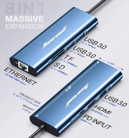 Hiearcool USB C Hub, USB C Dock with Ethernet, 4K@60 HDMI, Midnight Blue - color: Midnight Blue