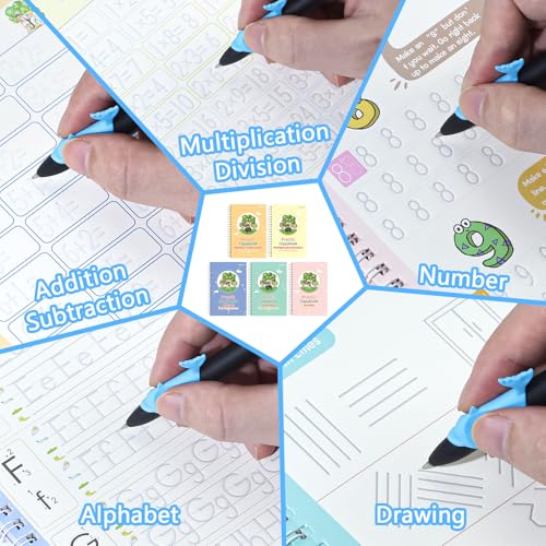 Magical Handwriting Workbooks, Handwriting Practice Magic Copybook for Preschool Learning Activities, Grooved Handwriting Practice for Kids Ages 3-5, Reusable Copybook Grooves Template Design - color: 5 Books