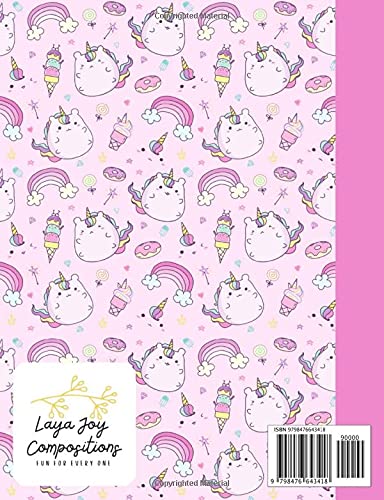 Primary Composition Notebook: Draw and Write Story Journal With Dotted Midline and Picture Space, Kawaii Kitty Unicorn