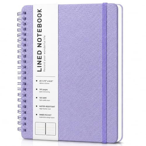 Lined Spiral Notebook for Women, A5 College Ruled Leather Spiral Journals | 160 Pages Small Journaling Notebooks, 5.7"x11" Note Book for Writing, Work, School, Men, Hardcover Leather Journals, Purple - color: Purple, size: A5