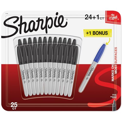 Sharpie Permanent Markers | Fine Point | 24 Black + 1 Blue Marker Pen | 25 Count Marker Set - color: Black