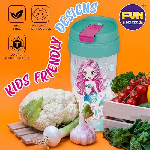 17oz Mermaid Kids Water Bottle, Total My Style Toddler Spout Cover and Carry Handle Design Lid Leak Proof BPA free Cup for Girls Ages 3+ Dishwasher Safe for Sports School Travel with Silicon Straw