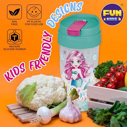 17oz Mermaid Kids Water Bottle, Total My Style Toddler Spout Cover and Carry Handle Design Lid Leak Proof BPA free Cup for Girls Ages 3+ Dishwasher Safe for Sports School Travel with Silicon Straw