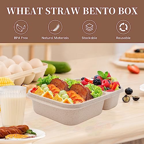4 pack Bento Lunch Box, 2 Compartments Meal-Prep Containers with Lids, Microwave & Dishwasher Safe, Reusable Divided Food Food Storage Containers -Stackable for Travel, School and Work - color: 4pack-2 compartment