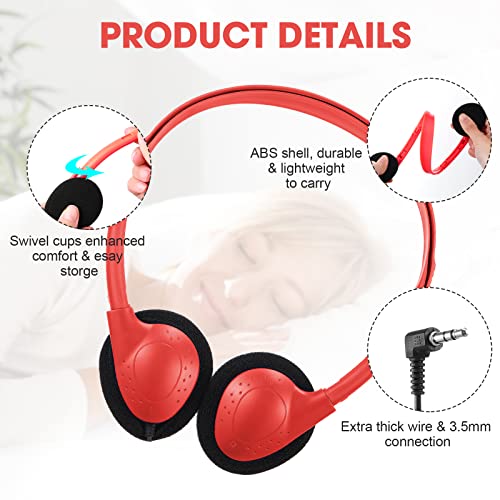 Konohan 32 Pack Headphones Bulk for School Student Classroom Set of Headphones Wire Headset Adjustable with 3.5 mm Jack for Adult (Red,Purple,Gray,Black) - color: Red, Purple, Gray, Black