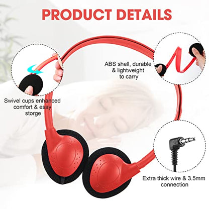 Konohan 12 Pack Headphones Bulk for School Student Classroom Set of Headphones Wire Headset Adjustable with 3.5 mm Jack for Adult (Red,Purple,Gray,Black) - color: Red, Purple, Gray, Black
