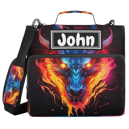 Dragon Fire Black Print Custom Zipper Binder Bag 3 Ring with Shoulder Strap & Handle Personalized Binder Bag Expandable File Folder for School - color: Multi-dragon Fire Black
