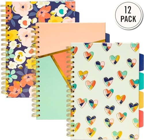 Pukka Pad, Carpe Diem 5-Subject Double Spiral Bound Notebook 12-Pack with Repositionable Dividers - 200 Pages of 80GSM Paper with Perforated Edges – Floral Love, B5 10 X 7in - color: Floral Love, style: Pack of 12