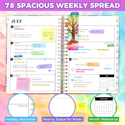 Academic Planner 2026-2027, 18 Months Weekly & Monthly Calendar Planner | July 2026 - Dec 2027, 9" x 11.6" A4 Size, Hardcover Daily Agenda with Tabs, Inner Pocket, Bookmark, Stickers, Sticky Note Set - color: Colorful Tree of Life, size: A4