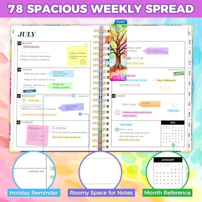 Academic Planner 2026-2027, 18 Months Weekly & Monthly Calendar Planner | July 2026 - Dec 2027, 9" x 11.6" A4 Size, Hardcover Daily Agenda with Tabs, Inner Pocket, Bookmark, Stickers, Sticky Note Set - color: Colorful Tree of Life, size: A4