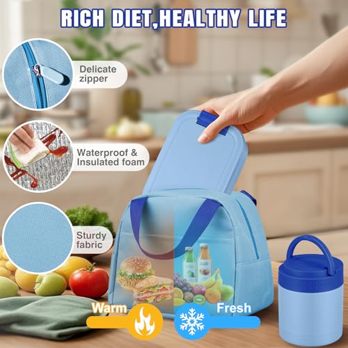 Large Bento Lunch Box Set for Adults Kids Women with 10.5oz Soup Thermo,Coffee Tumblers Men Girls Boys Teenagers Leak-Proof Lunch Food Containers with Lunch Bag - color: Blue