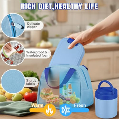 Large Bento Lunch Box Set for Adults Kids Women with 10.5oz Soup Thermo,Coffee Tumblers Men Girls Boys Teenagers Leak-Proof Lunch Food Containers with Lunch Bag - color: Blue
