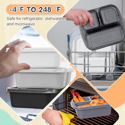 Honeydak 5 Pack Snack Containers 3 Compartment Bento Snack Boxes Divided Meal Prep Containers with Lids Reusable Adults Lunch Food Storage Box for School Work Travel(Black and White Ombre) - color: Black and White Ombre