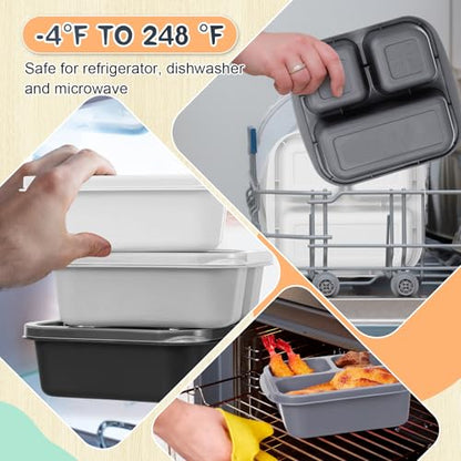 Honeydak 5 Pack Snack Containers 3 Compartment Bento Snack Boxes Divided Meal Prep Containers with Lids Reusable Adults Lunch Food Storage Box for School Work Travel(Black and White Ombre) - color: Black and White Ombre