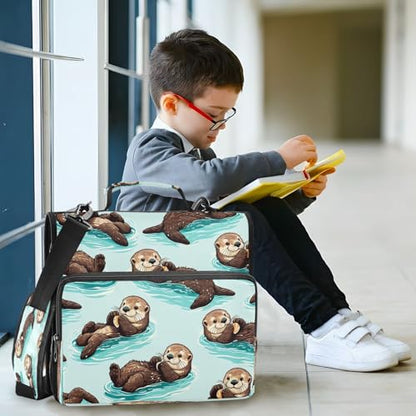 Cute Sea Otters Zipper Binder for School with Shoulder Strap & Extra Pockets - 1.5 Inch 3-Ring Binder Holds 500+ Sheets, Textbooks, Laptop - color: Cute Sea Otters