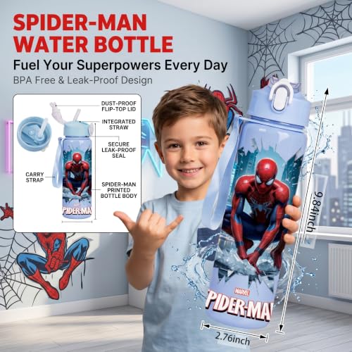 Cartoon Huntrix Water Bottle for Girls, 25oz Leak Proof with Straw Lid, Gifts for Girls (spidey) - color: spidey