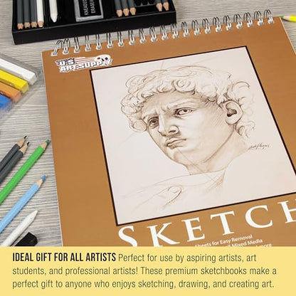 U.S. Art Supply 9"x12" Top Spiral Bound Sketch Book, 2 Pack, 100 Sheets Each, 60lb (100gsm), Acid-Free, Artist Sketchbook, Drawing Pad for Adults & Students - size: 9-x-12-inch