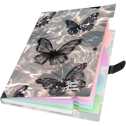 Cute Expanding File Folder - 5 Pockets Accordion Document Organizer, Waterproof Poly Plastic, A4/Letter Size for School Office Home - Butterfly Black - style: Butterfly Black