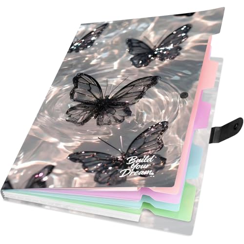 Cute Expanding File Folder - 5 Pockets Accordion Document Organizer, Waterproof Poly Plastic, A4/Letter Size for School Office Home - Butterfly Black - style: Butterfly Black