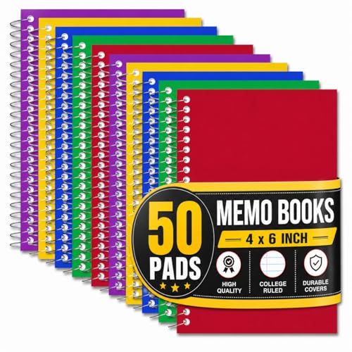 1InTheOffice Small Spiral Notebook 4x6, Spiral Memo Pads, College Ruled, Small Notepads 4X6 inches, Assorted Colors, 50Sheets/Pad, 15 Pack
