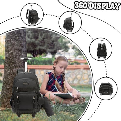 Meetbelify Rolling Backpack for Girls Boys Backpacks with Wheels Kids Carry on Luggage for Girls Boys - color: Girl Black