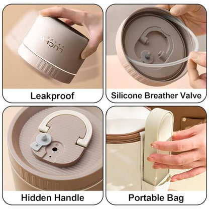Portable Bento Box Set, 2 Stackable Thermal Food Containers for Adult, Brown - color: 34oz 2 Tier-Brown