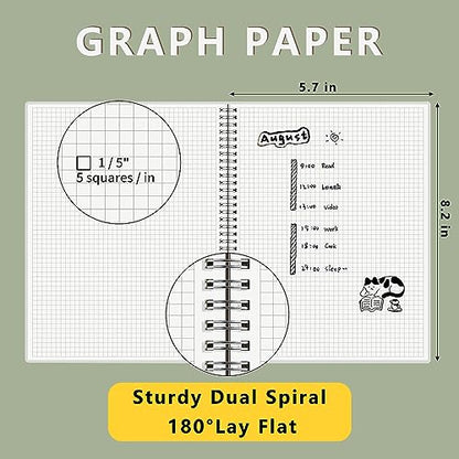 A5 Spiral Notebook 120gsm Graph Paper Notebook 160 Pages Per Hardcover Grid Notebooks 5.7 x 8.3 Inches (2 Pack) - size: A5(5.7"×8.3"), style: Grid / 2PCS