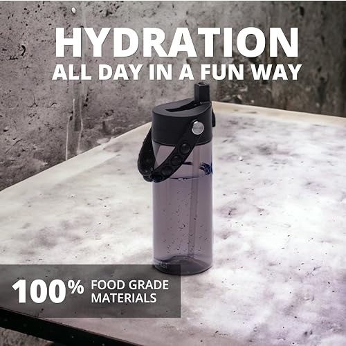 Elemental Leak Proof Water Bottles for Kids - Splash Kids Water Bottle for School with Pop-it Handle - Tritan Plastic Water Bottle with Straw - Shark & Black - 18oz (2 Pack) - color: Duo - Shark / Black