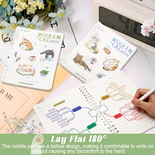 2 Pack Lined Spiral Journal Notebook with Loose Leaf Binder, Cute Cat Theme Spiral Notebook for Women, Office School Work & Note Taking, A5 (7.9"x 5.5") College Ruled Hardcover Notebook, 120 Pages (White-Cat A) - color: White-Cat A