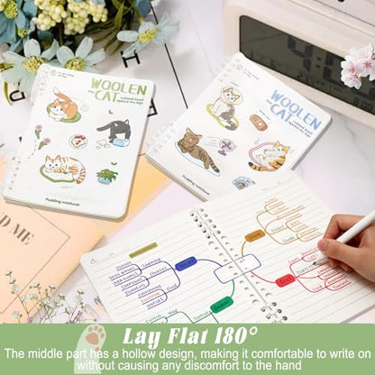2 Pack Lined Spiral Journal Notebook with Loose Leaf Binder, Cute Cat Theme Spiral Notebook for Women, Office School Work & Note Taking, A5 (7.9"x 5.5") College Ruled Hardcover Notebook, 120 Pages (White-Cat A) - color: White-Cat A