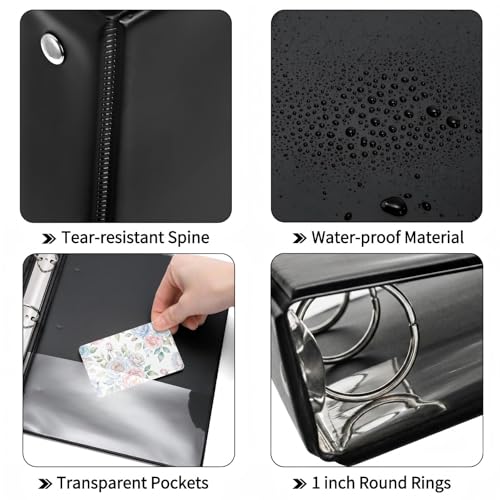 6 Pack Mini 3 Ring Binder Fits 5.5'' × 8.5'' Paper Size, 1 Inch Junior Round Ring Binder with 2 Clear Pockets, Small Black Binders for Home, School & Office, Holds A5, Half Letter Size Paper