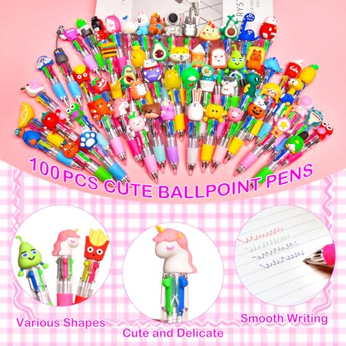 100Pcs Mini Multicolor Pens in One 4-in-1, Cute Pens Bulk for Party Favors and Birthdays, Delightful Ballpoint Pen Gifts Classroom Student Prizes (100pcs) - style: 100pcs