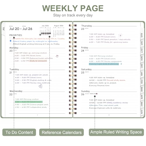 Planner 2026-2027, Weekly and Monthly Academic Year Calendar Planner, July 2026 - June 2027, Daily Agenda Book for Office School Supplies, A5(6.3'' x 8.5'') - color: C-Green, size: 6.3"x8.5"(Jul 2026-Jun 2027)