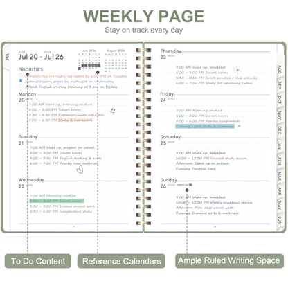 Planner 2026-2027, Weekly and Monthly Academic Year Calendar Planner, July 2026 - June 2027, Daily Agenda Book for Office School Supplies, A5(6.3'' x 8.5'') - color: C-Green, size: 6.3"x8.5"(Jul 2026-Jun 2027)