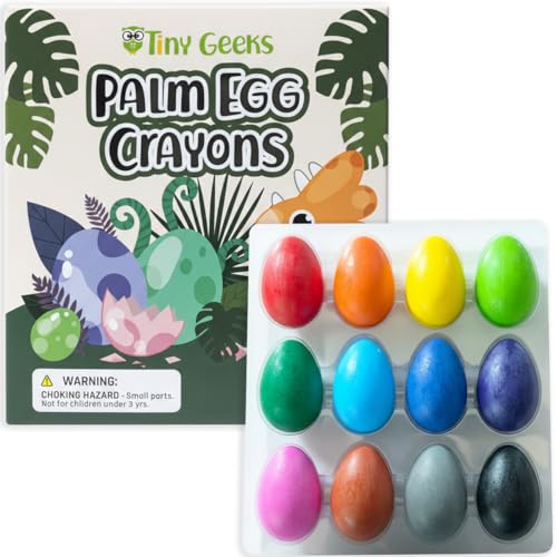 TinyGeeks 12 Color Egg Crayons - Palm Grasp Non-Toxic and Washable for Toddlers (3-6) & Kids (4-8) - Easy-to-Hold, Perfect for Travel, Art, and Early Childhood Activities