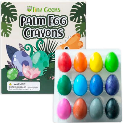 TinyGeeks 12 Color Egg Crayons - Palm Grasp Non-Toxic and Washable for Toddlers (3-6) & Kids (4-8) - Easy-to-Hold, Perfect for Travel, Art, and Early Childhood Activities