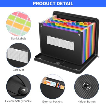 Noiposi Fireproof Accordion File Organizer | 13 Pockets Expanding File Folder with Zipper & Labels,Monthly Bill Paper Receipt Documents Organizer Folder