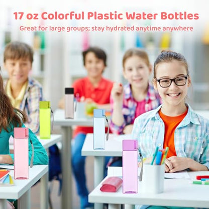OMISTAR 24 PCS Water Bottles Bulk, 17 oz Colorful Plastic Water Bottles, Reusable Leak Proof Portable Water Bottle With Handle Strap for School Classroom Travel Camping Cycling Fitness (24PCS) - color: 24PCS